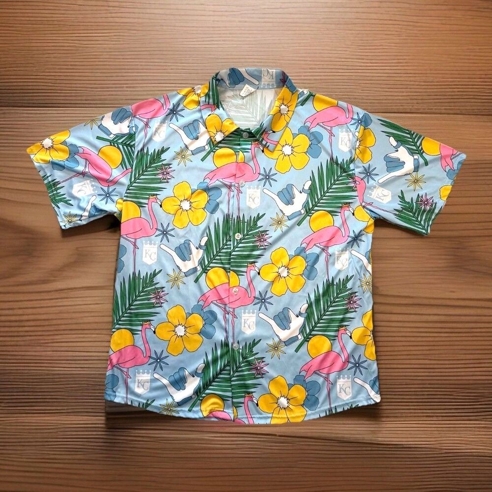 Kansas City Royals Baseball Flamingo Tropical Hawaiian Shirt Size XL Hibiscus